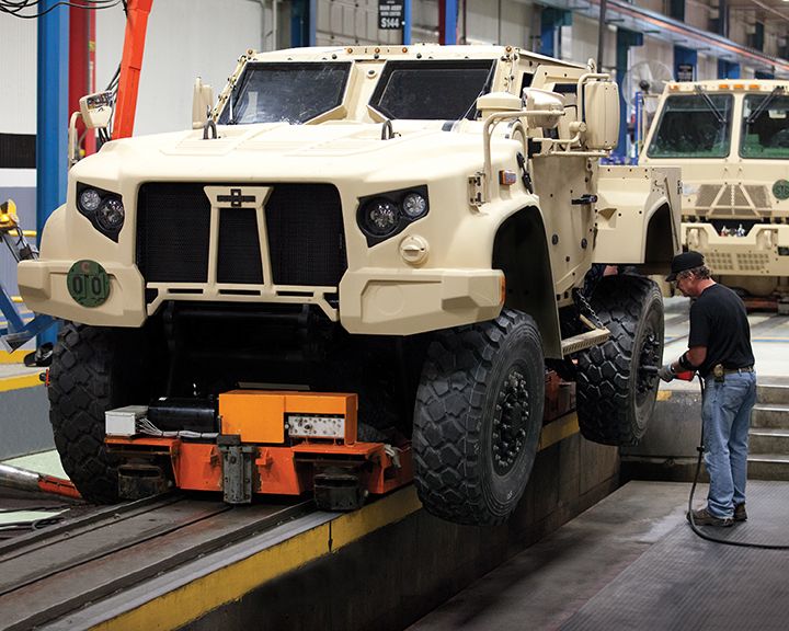 The Joint Light Tactical Vehicle (JLTV) programme (one above in build) “is on track to meet the First Unit Equipped milestone, with the Army fielding JLTVs to the 1st Brigade, 3rd Infantry Division at Ft. Stewart, Georgia, which began in January, and the Brigade will be fully equipped by early April of 2019.” (Photo: Oshkosh Defense)