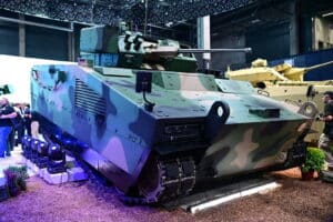 Transiting into a full-fledged advanced technology demonstrator: The heavy IFV provides a high level of mobility and firepower as it shares design and construction elements with the current fleet of other PGZ armoured vehicles. Photo: Tomáš Chlebeček